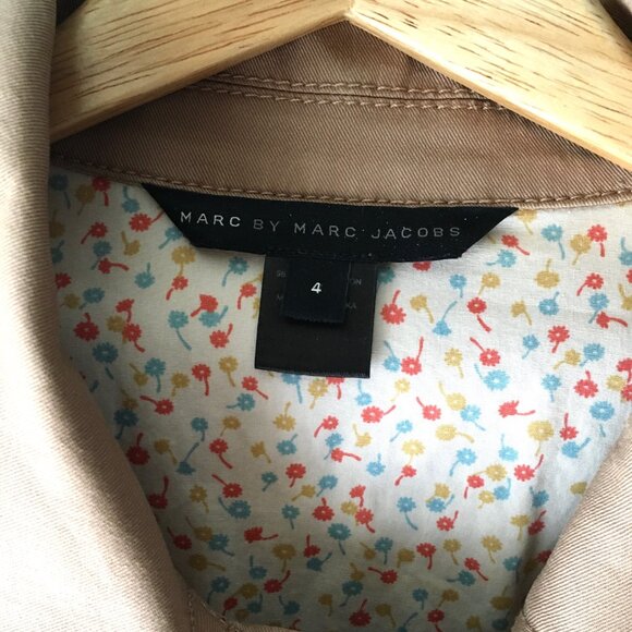 Marc by Marc Jacobs Cropped Cotton Tan Jacket Floral Pocket Hem Lining Size 4 - Picture 5 of 7